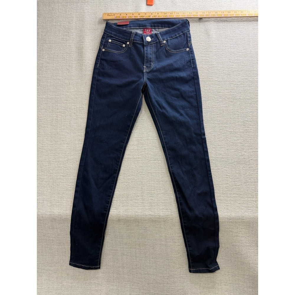 T&Y Fashion Jeans Womens 5/6 Blue Denim Cotton Skinny Leg Dark Wash 5 Pockets